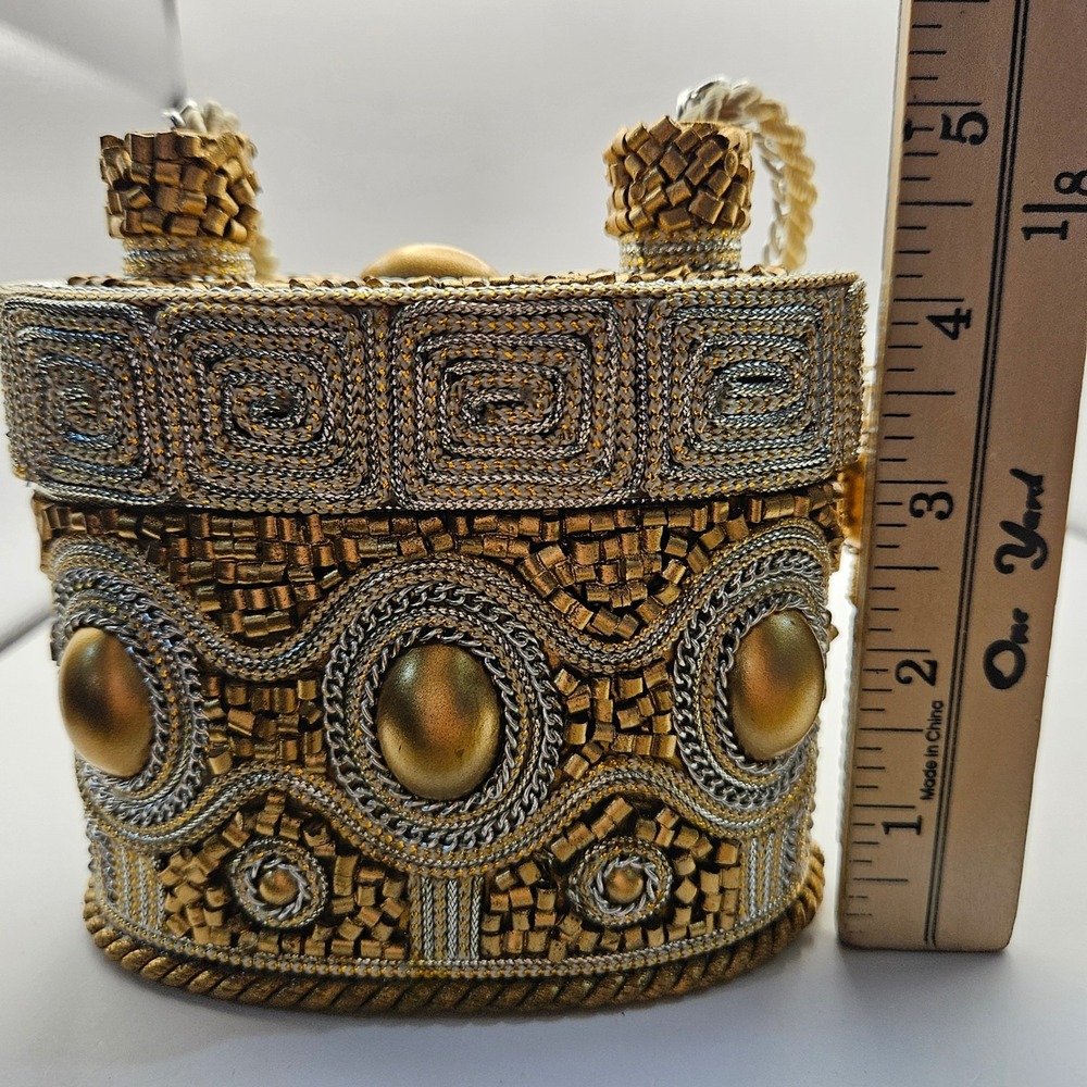 Vintage Mary Frances Gold Silver Beaded Minaudiere Evening Bag Handbag Purse - Picture 7 of 14
